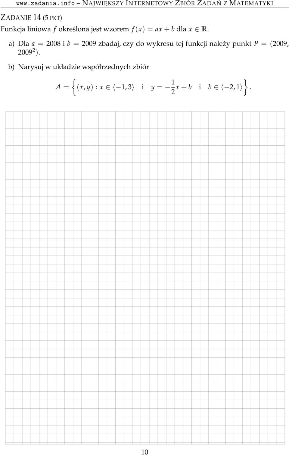 a) Dla a = 2008 i b = 2009 zbadaj, czy do wykresu tej funkcji