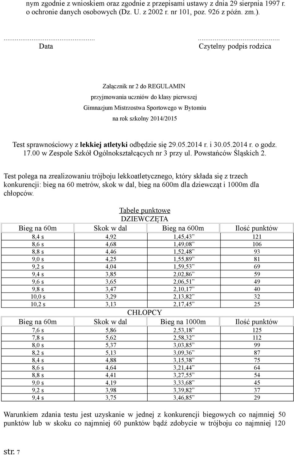 lekkiej atletyki odbędzie się 29.05.2014 r. i 30.05.2014 r. o godz. 17.00 w Zespole Szkół Ogólnokształcących nr 3 przy ul. Powstańców Śląskich 2.