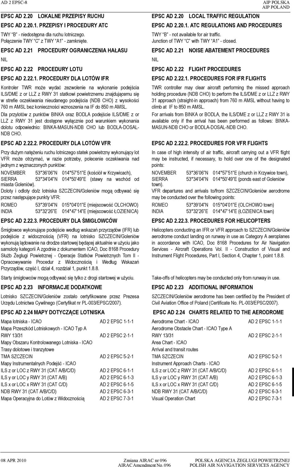 PROCEDURY DLA LOTÓW IFR Kontroler TWR może wydać zezwolenie na wykonanie podejścia ILS/DME z or LLZ z RWY 31 statkowi powietrznemu znajdującemu się w strefie oczekiwania nieudanego podejścia (NDB