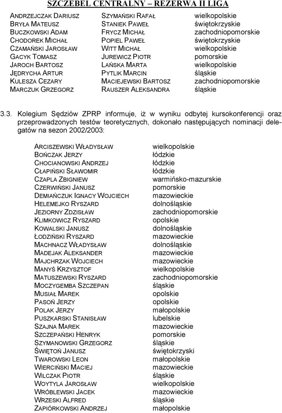 MACIEJEWSKI BARTOSZ zachodniopomorskie MARCZUK GRZEGORZ RAUSZER ALEKSANDRA śląskie 3.