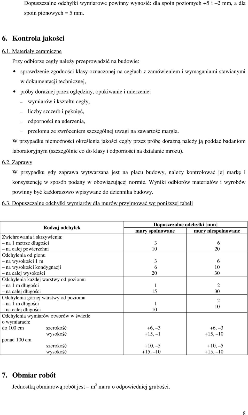 doraźnej przez oględziny, opukiwanie i mierzenie: wymiarów i kształtu cegły, liczby szczerb i pęknięć, odporności na uderzenia, przełomu ze zwróceniem szczególnej uwagi na zawartość margla.