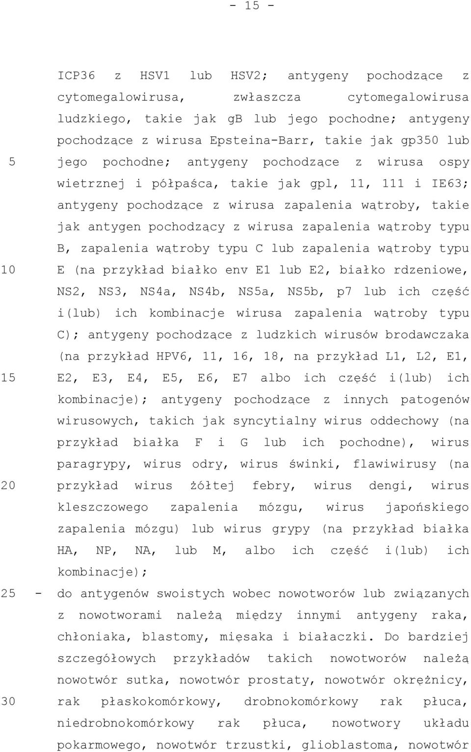 zapalenia wątroby typu B, zapalenia wątroby typu C lub zapalenia wątroby typu E (na przykład białko env E1 lub E2, białko rdzeniowe, NS2, NS3, NS4a, NS4b, NSa, NSb, p7 lub ich część i(lub) ich