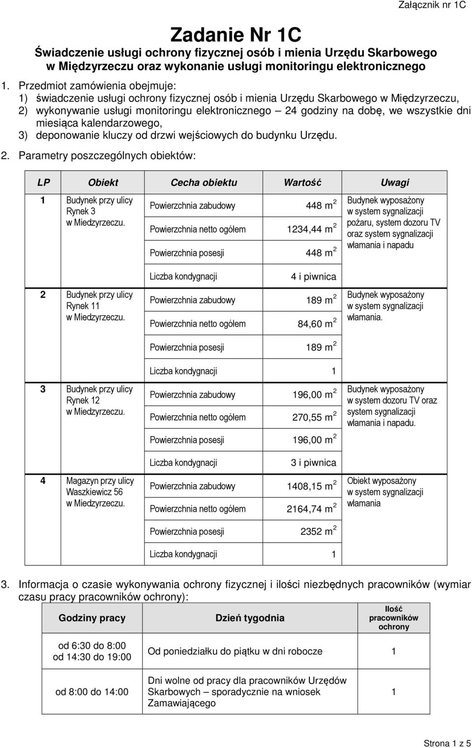 wszystkie dni miesiąca kalendarzowego, 3) deponowanie kluczy od drzwi wejściowych do budynku Urzędu. 2.