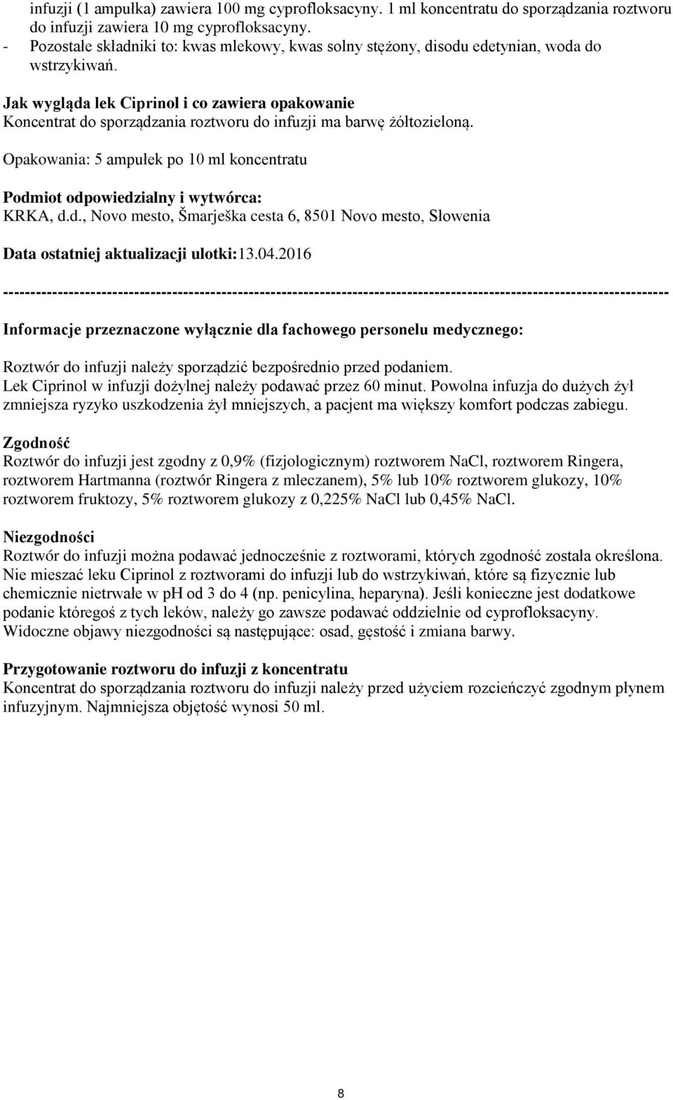 Jak wygląda lek Ciprinol i co zawiera opakowanie Koncentrat do sporządzania roztworu do infuzji ma barwę żółtozieloną.