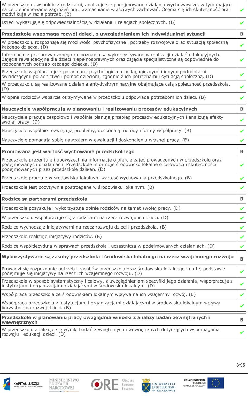 (B) Przedszkole wspomaga rozwój dzieci, z uwzględnieniem ich indywidualnej sytuacji B W przedszkolu rozpoznaje się możliwości psychofizyczne i potrzeby rozwojowe oraz sytuację społeczną każdego