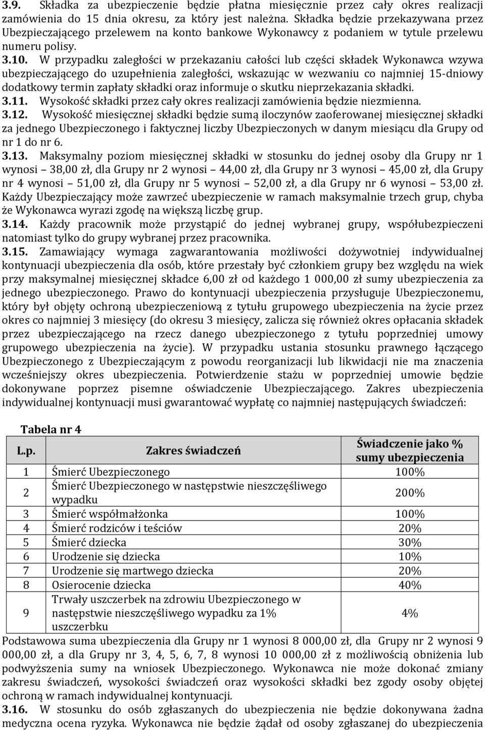 W przypadku zaległości w przekazaniu całości lub części składek Wykonawca wzywa ubezpieczającego do uzupełnienia zaległości, wskazując w wezwaniu co najmniej 15-dniowy dodatkowy termin zapłaty