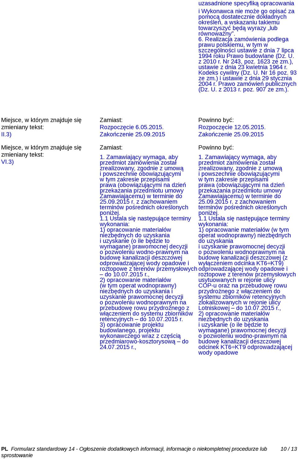 Kodeks cywilny (Dz. U. Nr 16 poz. 93 ze zm.) i ustawie z dnia 29 stycznia 2004 r. Prawo zamówień publicznych (Dz. U. z 2013 r. poz. 907 ze zm.). Miejsce, w którym znajduje się zmieniany tekst: II.