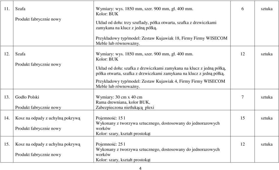 Wymiary: wys. 1850 mm, szer. 900 mm, gł. 400 mm. Kolor: BUK Układ od dołu: szafka z drzwiczkami zamykana na klucz z jedną półką, półka otwarta, szafka z drzwiczkami zamykana na klucz z jedną półką.