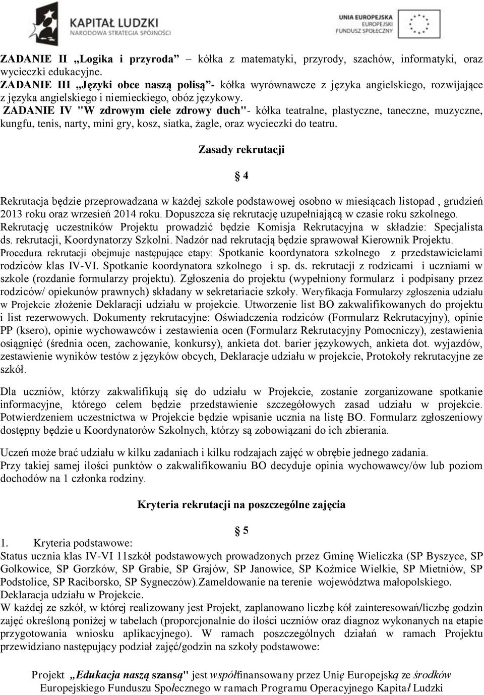 ZADANIE IV "W zdrowym ciele zdrowy duch"- kółka teatralne, plastyczne, taneczne, muzyczne, kungfu, tenis, narty, mini gry, kosz, siatka, żagle, oraz wycieczki do teatru.