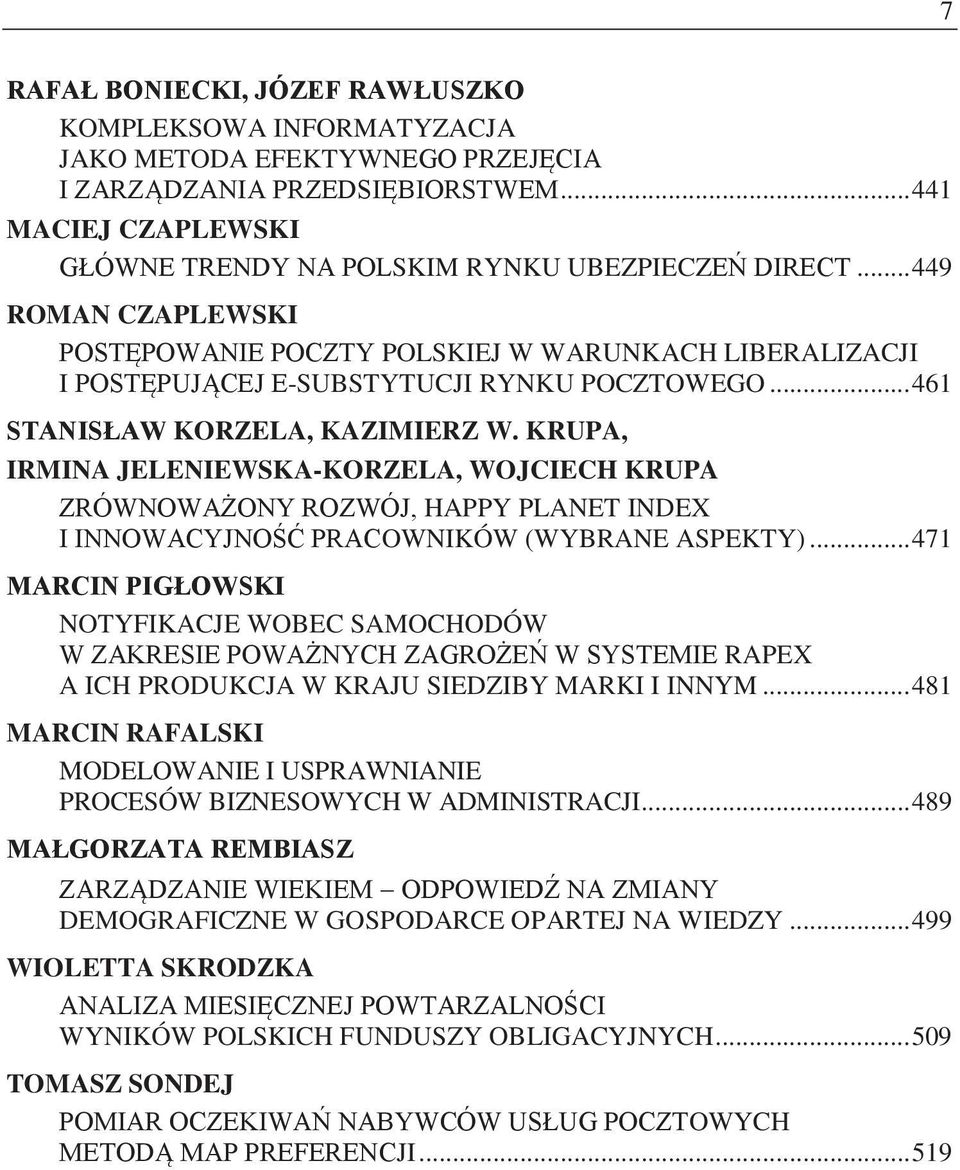 KRUPA, IRMINA JELENIEWSKA-KORZELA, WOJCIECH KRUPA HAPPY PLANET INDEX OWNIKÓW (WYBRANE ASPEKTY).