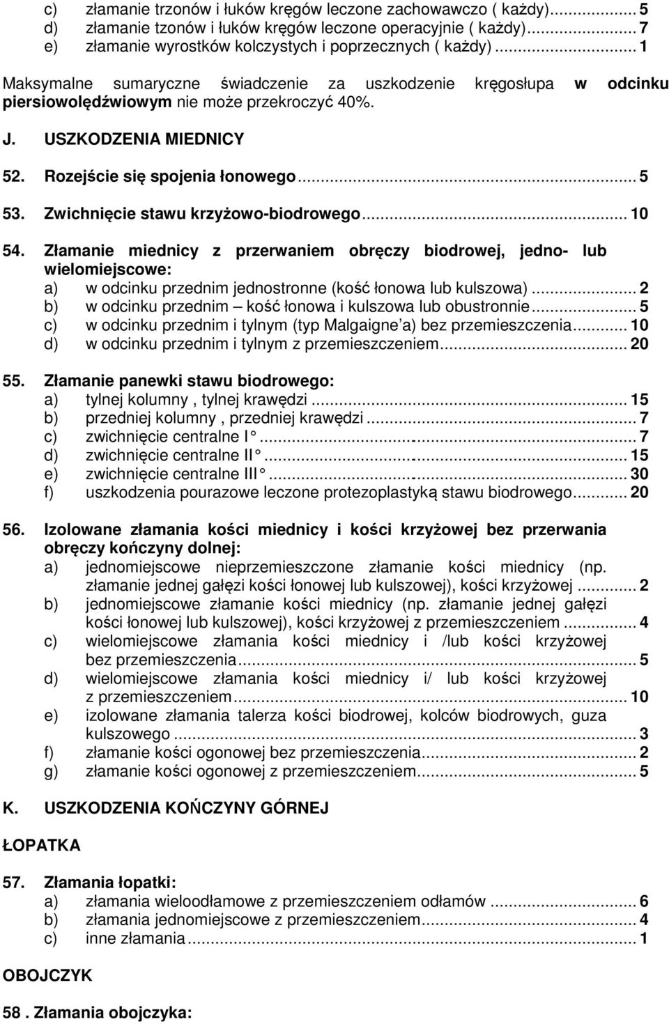 Zwichnięcie stawu krzyżowo-biodrowego... 10 54. Złamanie miednicy z przerwaniem obręczy biodrowej, jedno- lub wielomiejscowe: a) w odcinku przednim jednostronne (kość łonowa lub kulszowa).