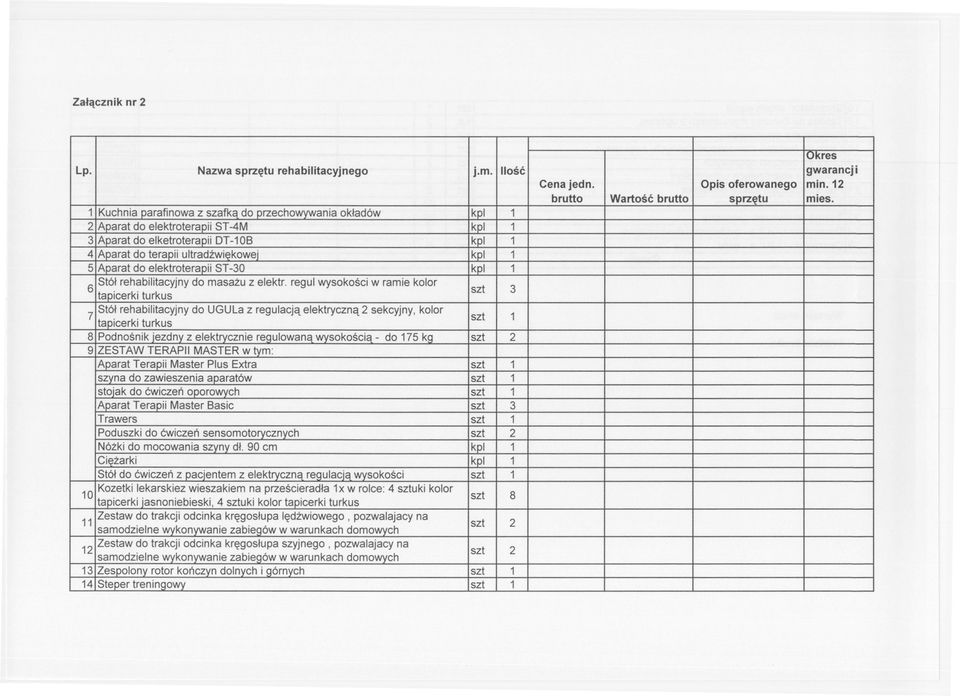 elektroterapii ST-30 kpi 1 6 Stól rehabilitacyjny do masazu z elektr.