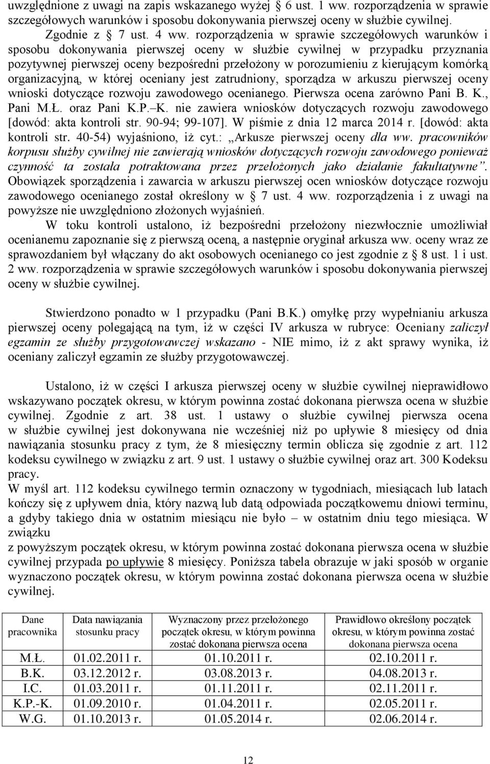kierującym komórką organizacyjną, w której oceniany jest zatrudniony, sporządza w arkuszu pierwszej oceny wnioski dotyczące rozwoju zawodowego ocenianego. Pierwsza ocena zarówno Pani B. K., Pani M.Ł.