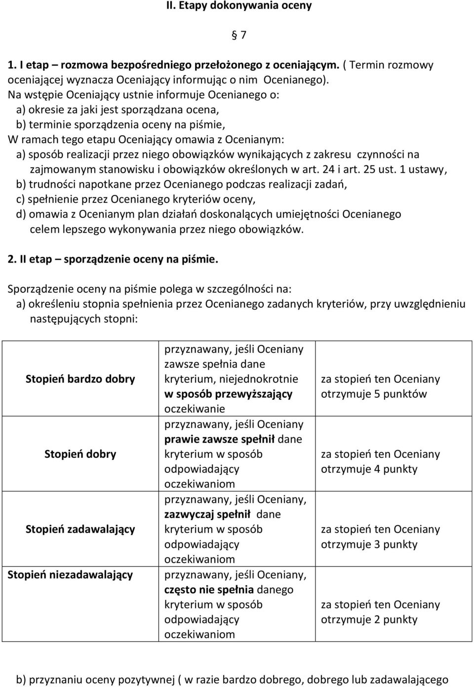 realizacji przez niego obowiązków wynikających z zakresu czynności na zajmowanym stanowisku i obowiązków określonych w art. 24 i art. 25 ust.