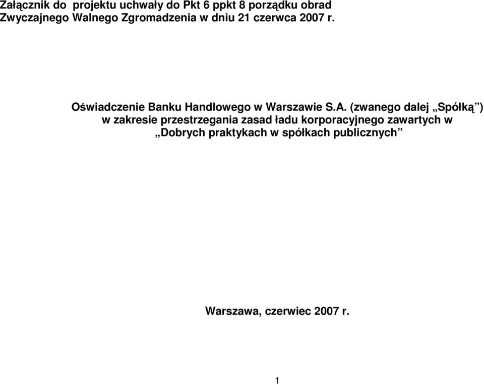 Oświadczenie Banku Handlowego w Warszawie S.A.