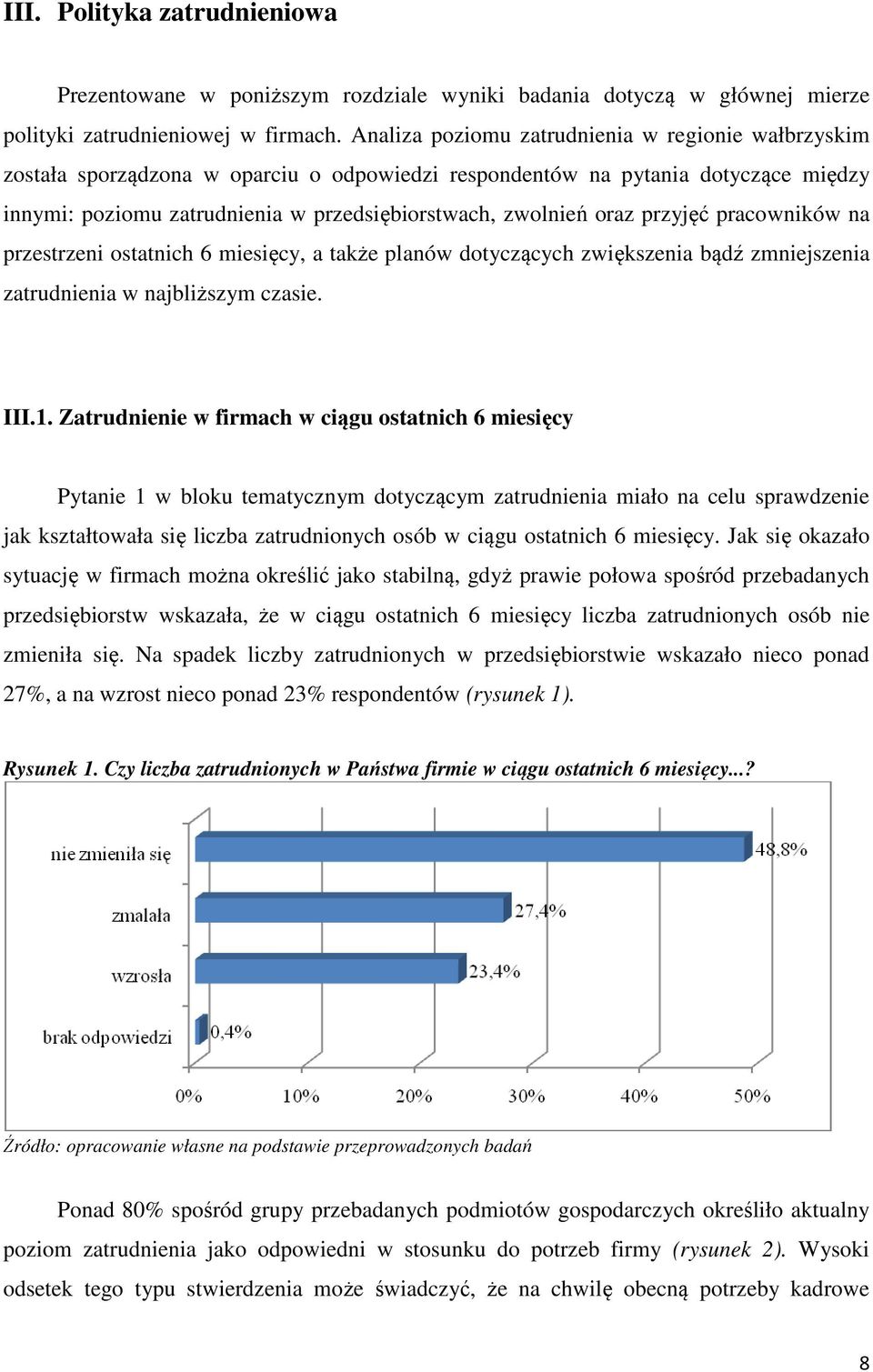 oraz przyjęć pracowników na przestrzeni ostatnich 6 miesięcy, a także planów dotyczących zwiększenia bądź zmniejszenia zatrudnienia w najbliższym czasie. III.1.