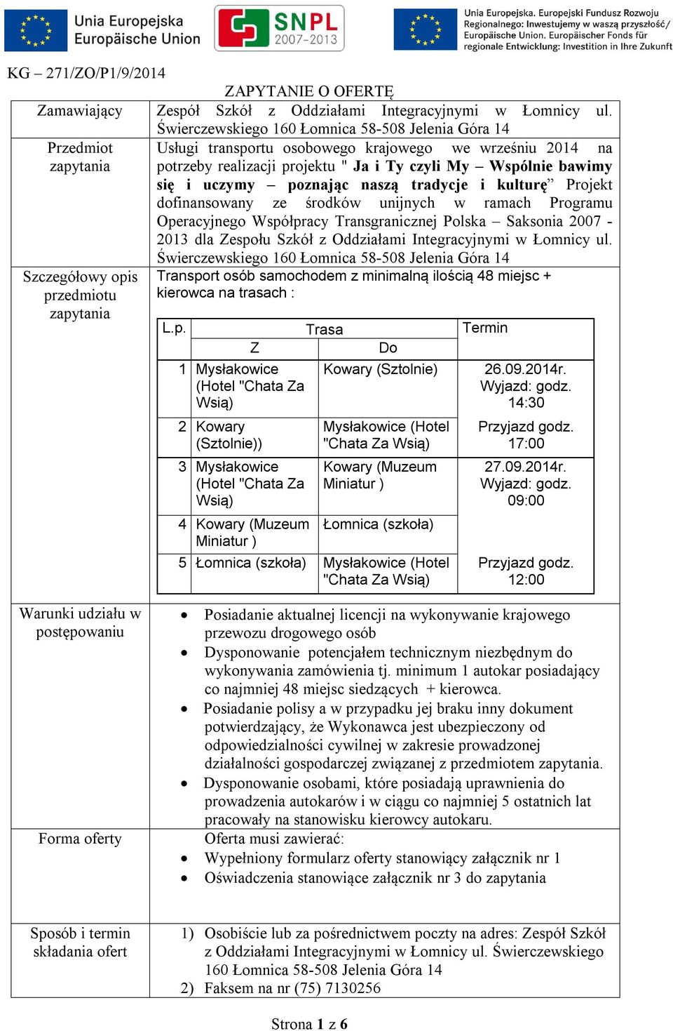 uczymy poznając naszą tradycje i kulturę Projekt dofinansowany ze środków unijnych w ramach Programu Operacyjnego Współpracy Transgranicznej Polska Saksonia 2007-2013 dla Zespołu Szkół z Oddziałami