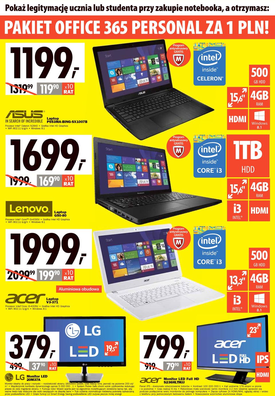 1 1699, 1999, 169 90 G50-80 Procesor Intel Core i3-4030u Grafika Intel HD Graphics WiFi 802.11 b/g/n Windows 8.