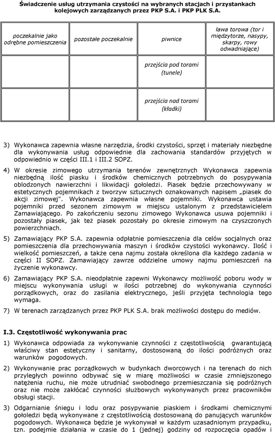4) W okresie zimowego utrzymania terenów zewnętrznych Wykonawca zapewnia niezbędną ilość piasku i środków chemicznych potrzebnych do posypywania oblodzonych nawierzchni i likwidacji gołoledzi.