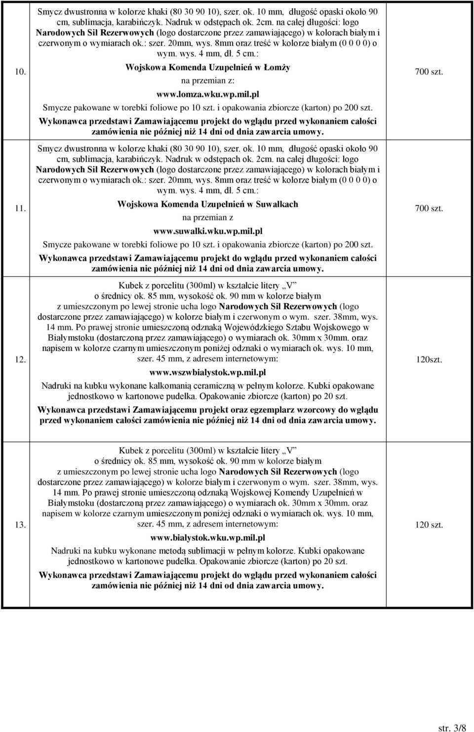 wku.wp.mil.pl Smycze pakowane w torebki foliowe po 10 szt. i opakowania zbiorcze (karton) po 200 szt. Smycz dwustronna w kolorze khaki (80 30 90 10), szer. ok.