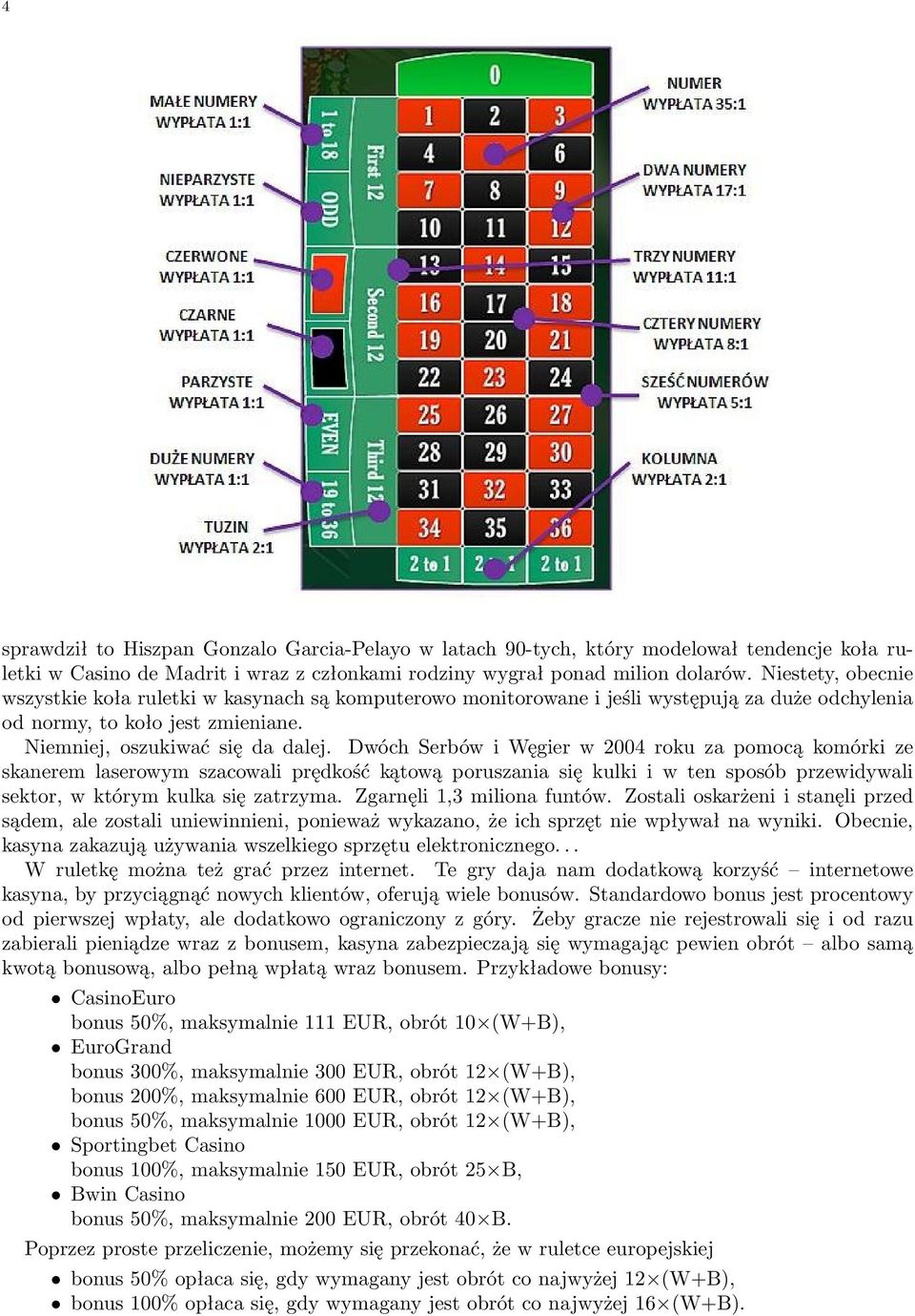 Dwóch Serbów i Węgier w 2004 roku za pomocą komórki ze skanerem laserowym szacowali prędkość kątową poruszania się kulki i w ten sposób przewidywali sektor, w którym kulka się zatrzyma.
