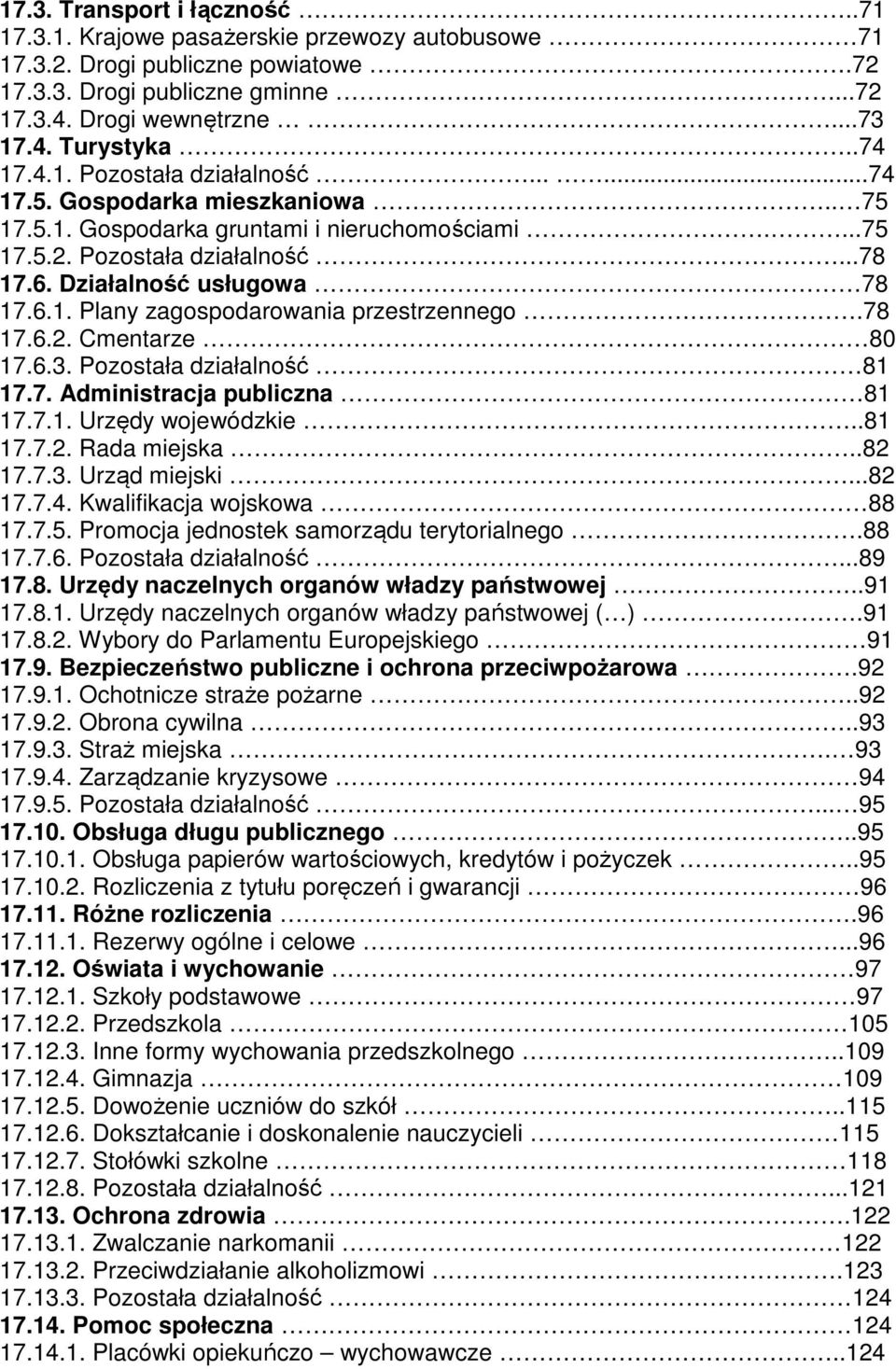 78 17.6.2. Cmentarze 80 17.6.3. Pozostała działalność 81 17.7. Administracja publiczna 81 17.7.1. Urzędy wojewódzkie..81 17.7.2. Rada miejska..82 17.7.3. Urząd miejski...82 17.7.4.