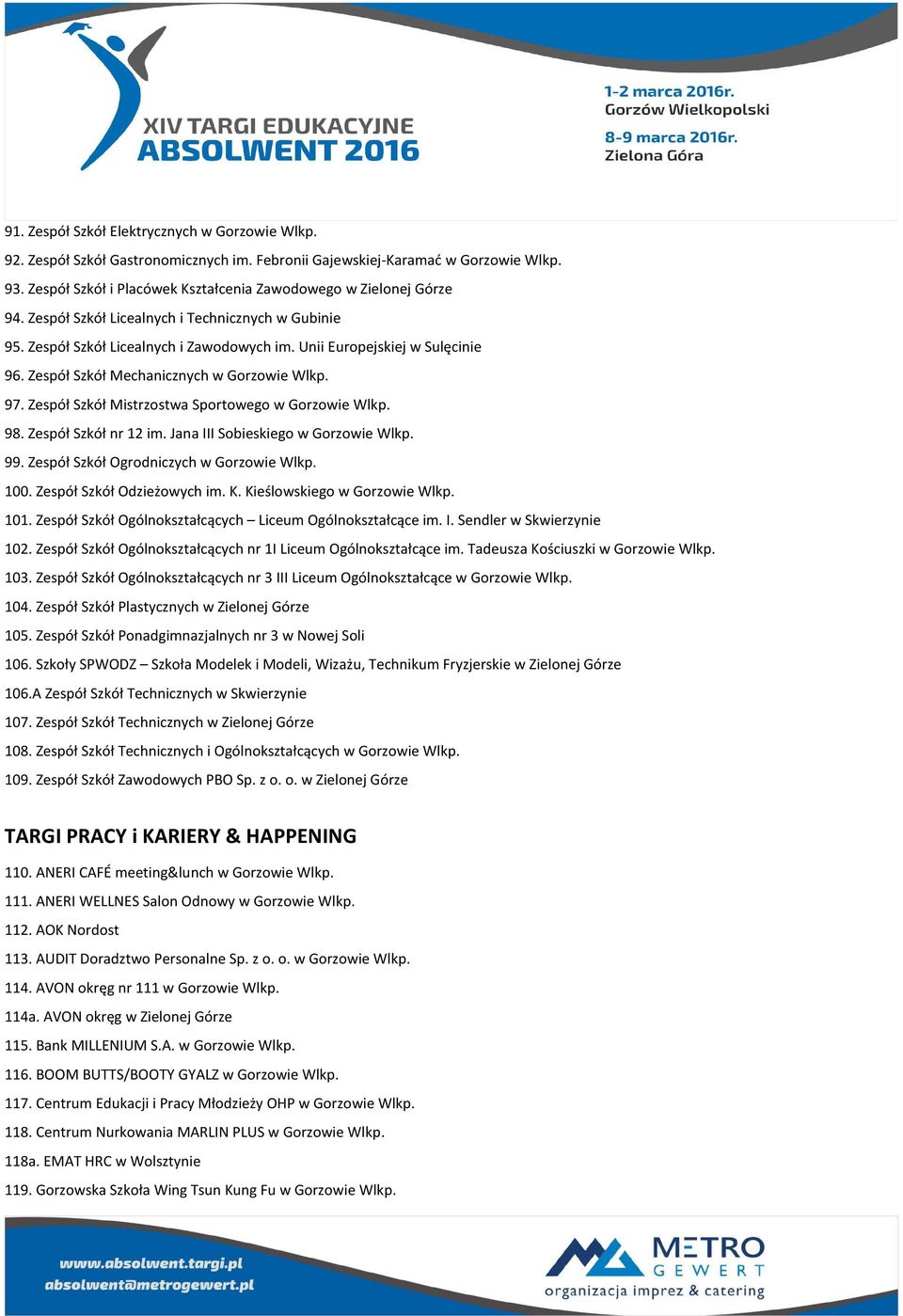 Zespół Szkół Mechanicznych w Gorzowie Wlkp. 97. Zespół Szkół Mistrzostwa Sportowego w Gorzowie Wlkp. 98. Zespół Szkół nr 12 im. Jana III Sobieskiego w Gorzowie Wlkp. 99.