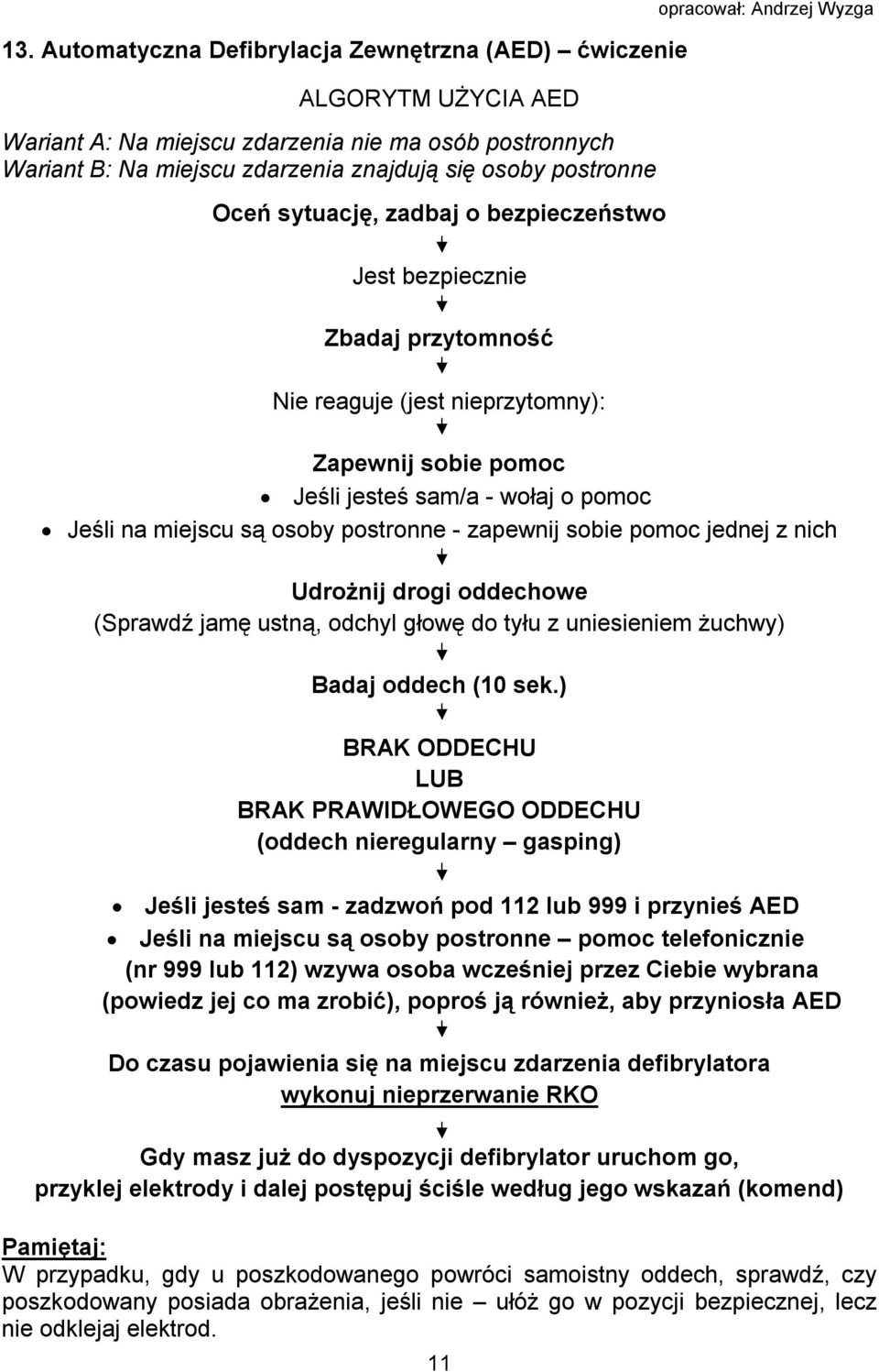 miejscu są osoby postronne - zapewnij sobie pomoc jednej z nich Udrożnij drogi oddechowe (Sprawdź jamę ustną, odchyl głowę do tyłu z uniesieniem żuchwy) Badaj oddech (10 sek.