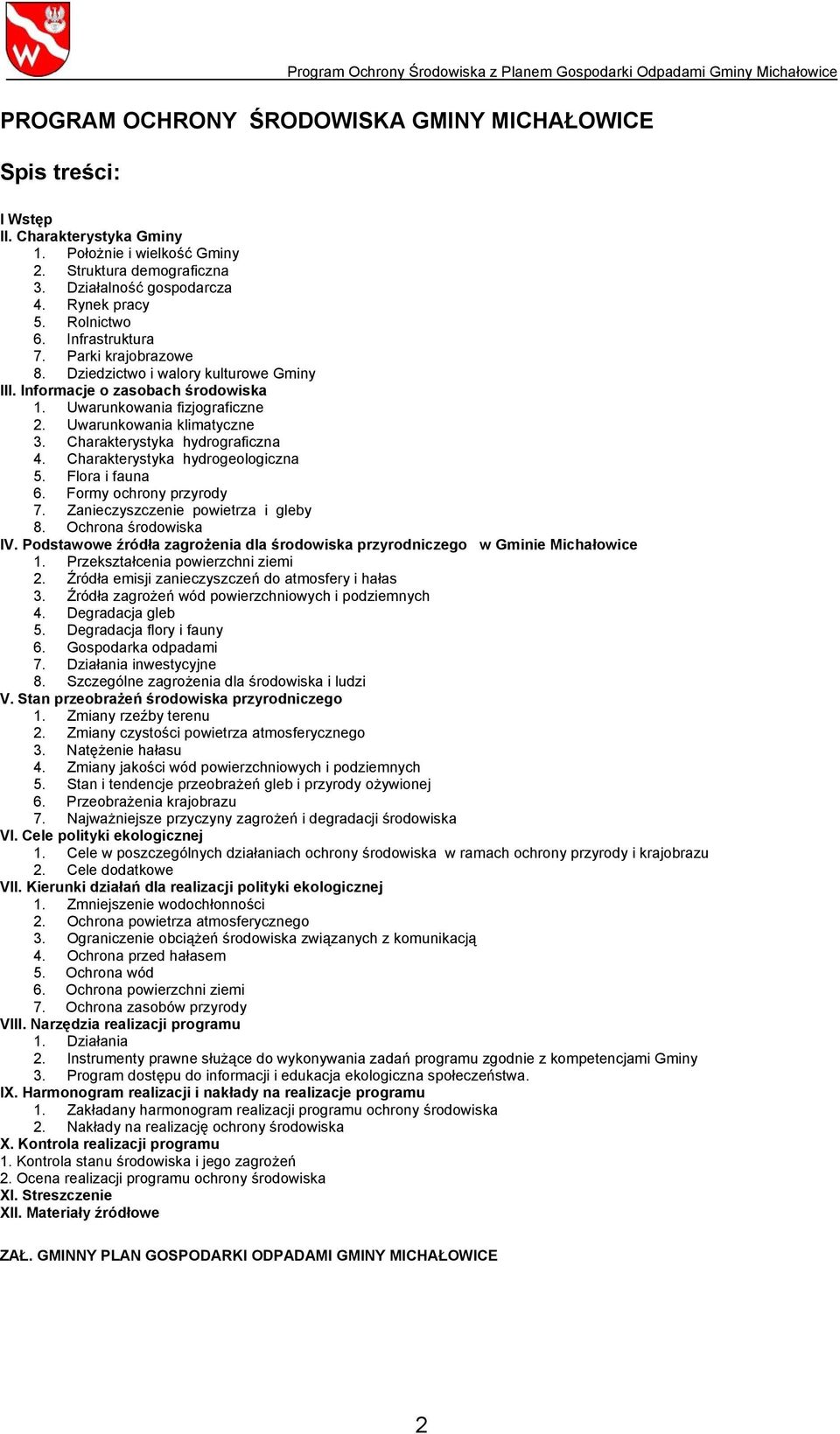 Charakterystyka hydrograficzna 4. Charakterystyka hydrogeologiczna 5. Flora i fauna 6. Formy ochrony przyrody 7. Zanieczyszczenie powietrza i gleby 8. Ochrona środowiska IV.