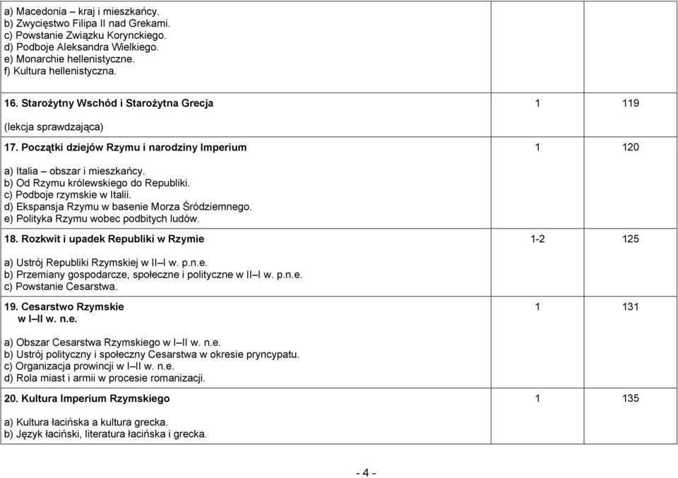 c) Podboje rzymskie w Italii. d) Ekspansja Rzymu w basenie Morza Śródziemnego. e) Polityka Rzymu wobec podbitych ludów. 18.