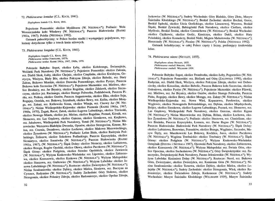 .' Gatunek palearktyczny; w Polsce bardzo rzadki i występujący pojedynczo, wykazany dotychczas tylko z trzech krain niżowych. 73. Phthiracarus longulus (C.L. KOCH, 1841)