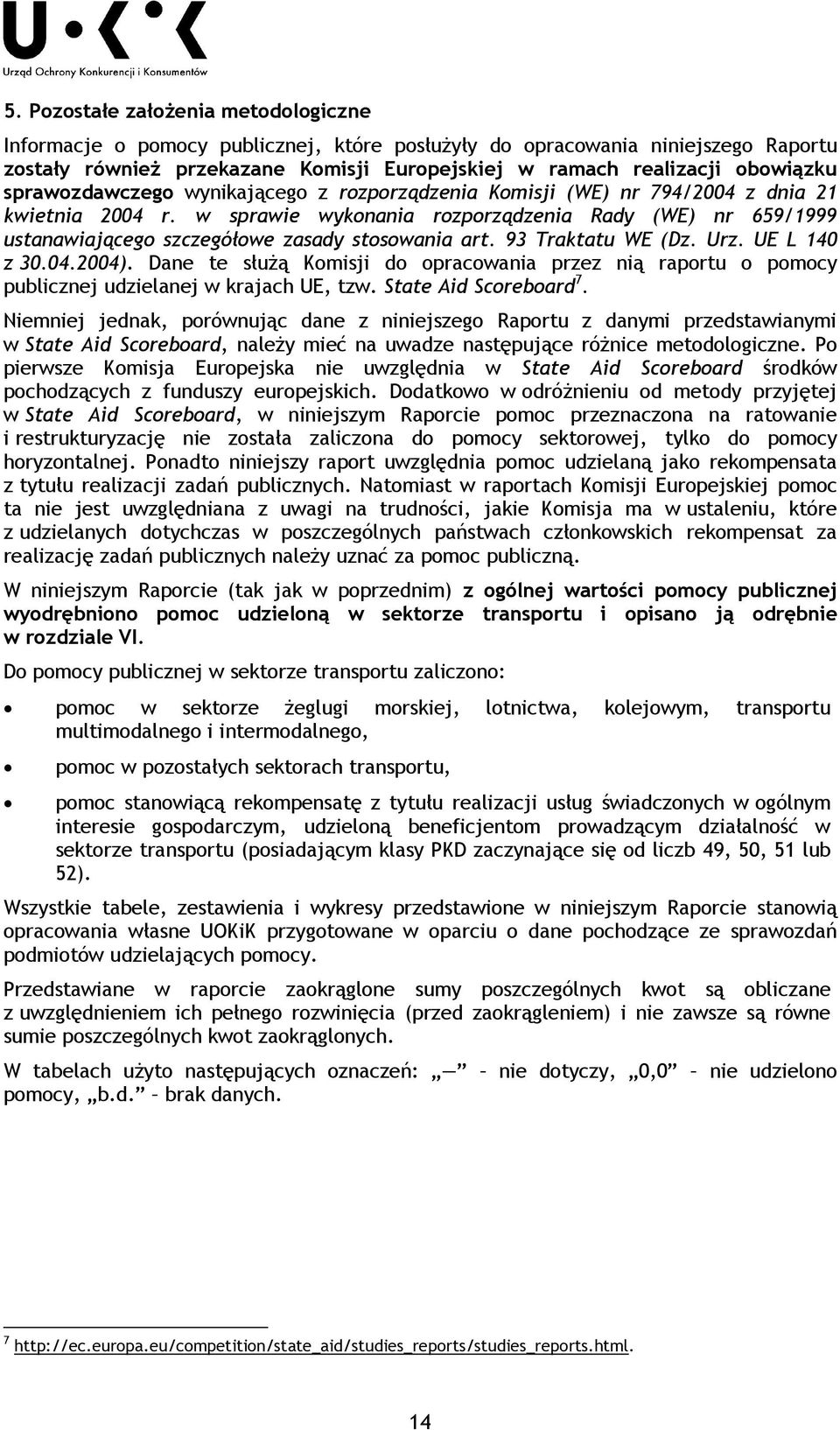 w sprawie wykonania rozporządzenia Rady (WE) nr 659/1999 ustanawiającego szczegółowe zasady stosowania art. 93 Traktatu WE (Dz. Urz. UE L 140 z 30.04.2004).