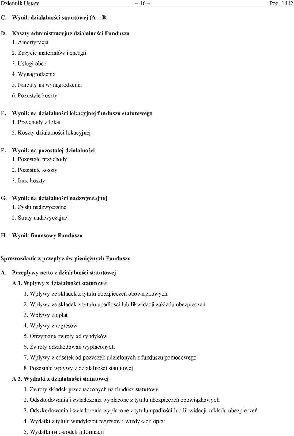 Pozostałe przychody 2. Pozostałe koszty 3. Inne koszty G. Wynik na działalności nadzwyczajnej 1. Zyski nadzwyczajne 2. Straty nadzwyczajne H.