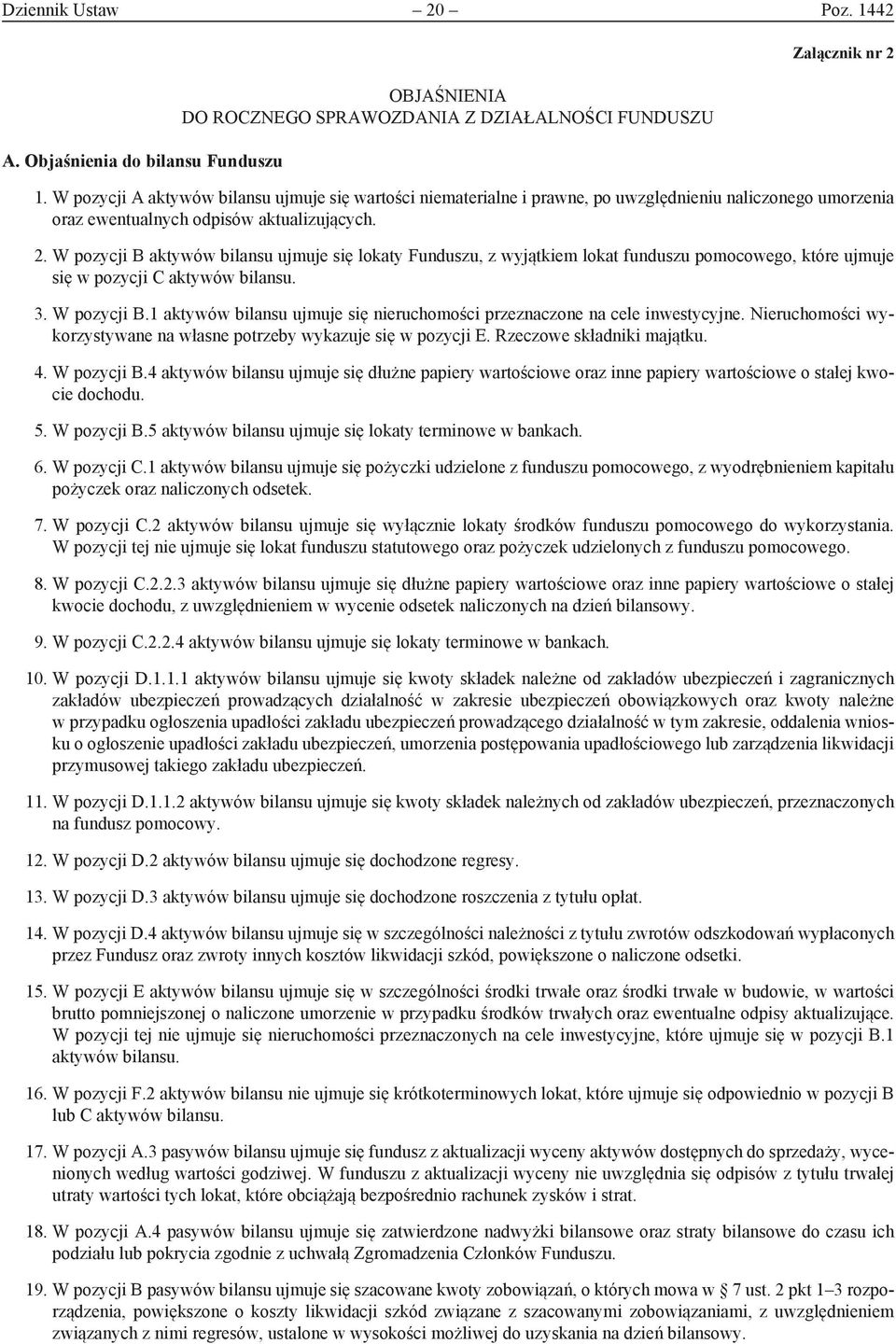 W pozycji B aktywów bilansu ujmuje się lokaty Funduszu, z wyjątkiem lokat funduszu pomocowego, które ujmuje się w pozycji C aktywów bilansu. 3. W pozycji B.
