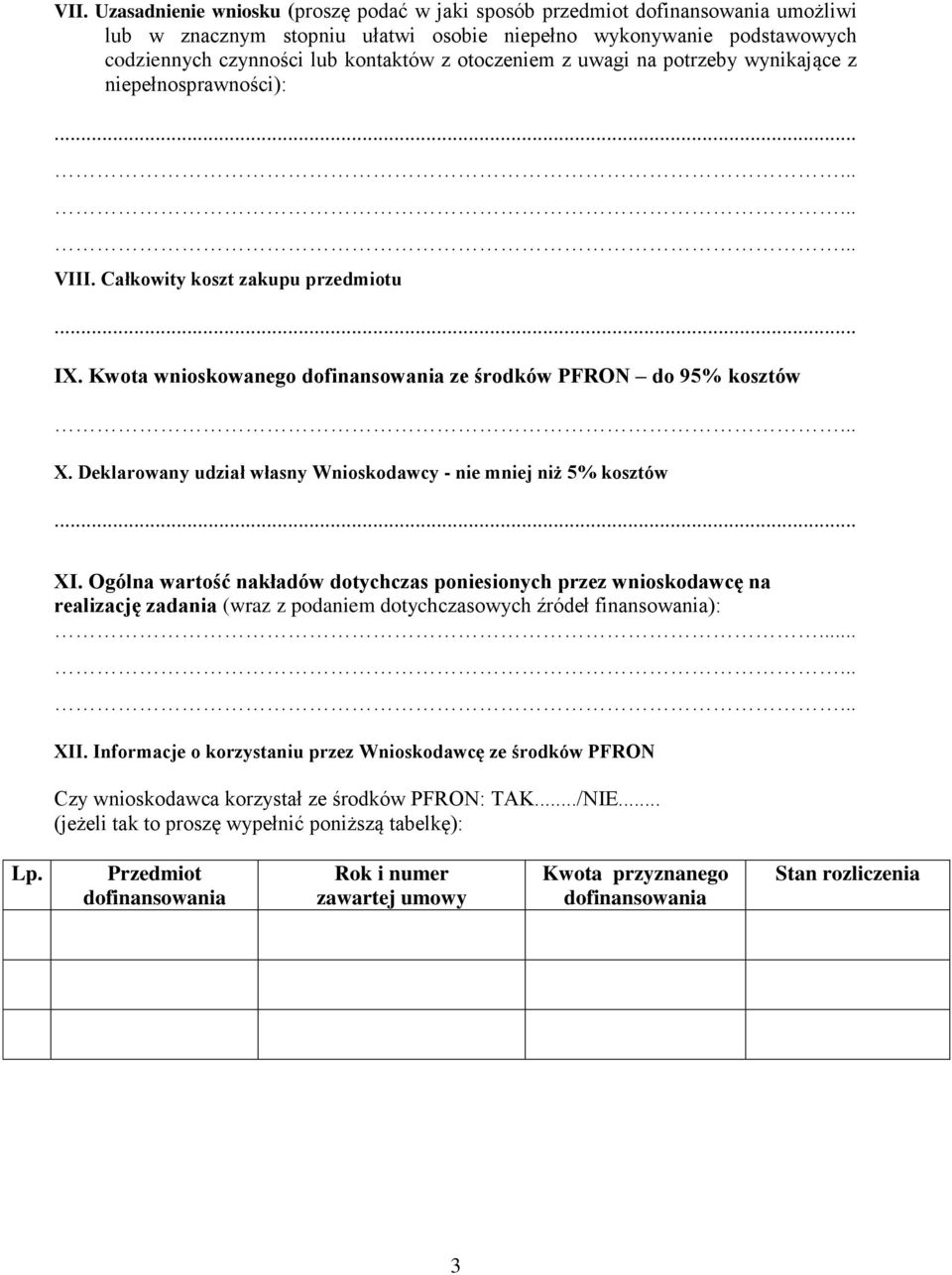 Deklarowany udział własny Wnioskodawcy - nie mniej niż 5% kosztów XI.