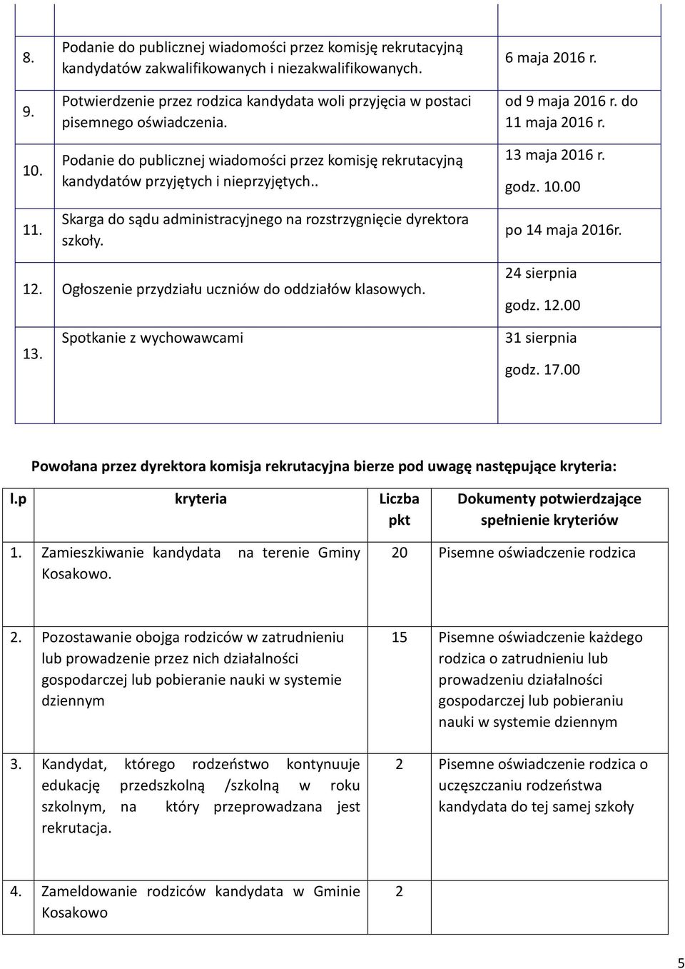 . Skarga do sądu administracyjnego na rozstrzygnięcie dyrektora szkoły. 6 maja 2016 r. od 9 maja 2016 r. do 11 maja 2016 r. 13 maja 2016 r. godz. 10.00 po 14 maja 2016r. 12.