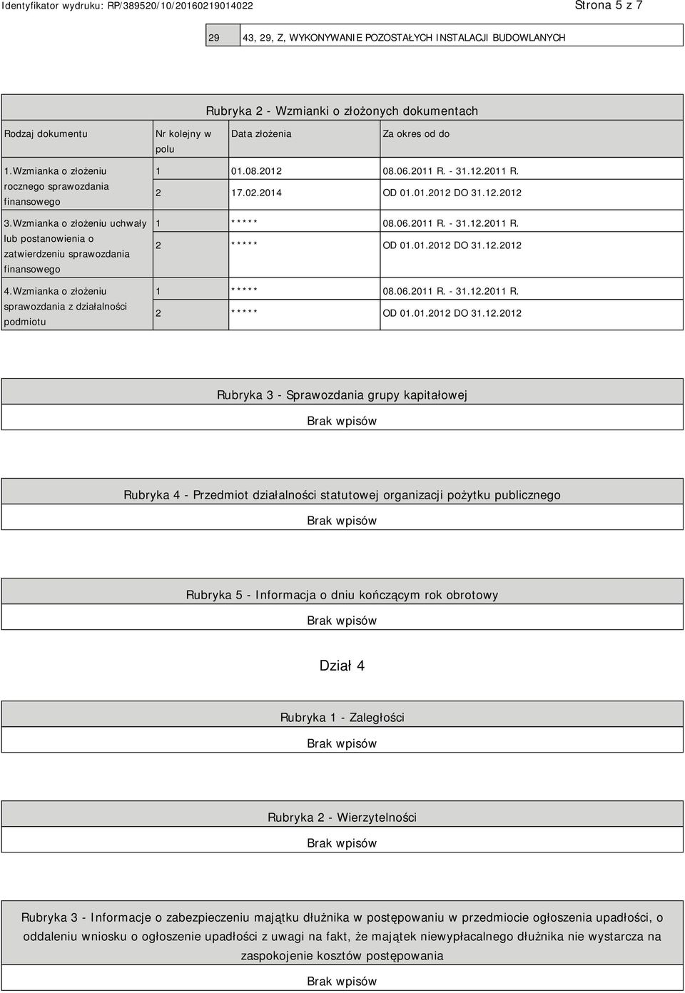 Wzmianka o złożeniu sprawozdania z działalności podmiotu 1 01.08.2012 