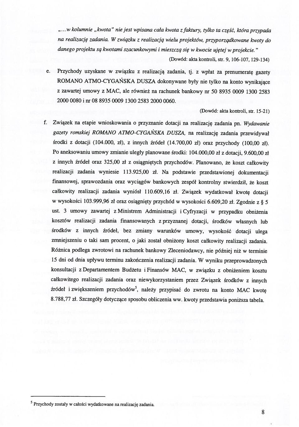 1521) danego projektu są kwotami szacunkowymi i mieszczą się w kwocie ujętej w projekcie. gazety romskiej ROMANO ATMOCYGAŃSKA DUSZA, na realizację zadania przewidywał środki z dotacji (104.
