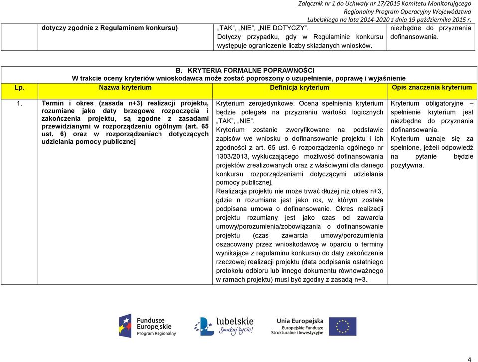 Termin i okres (zasada n+3) realizacji projektu, rozumiane jako daty brzegowe rozpoczęcia i zakończenia projektu, są zgodne z zasadami przewidzianymi w rozporządzeniu ogólnym (art. 65 ust.