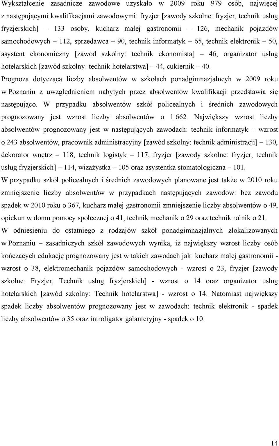 hotelarskich [zawód szkolny: technik hotelarstwa] 44, cukiernik 40.