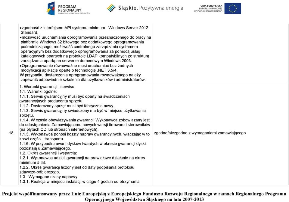 strukturą zarządzania opartą na serwerze domenowym Windows 2003. Oprogramowanie równoważne musi uruchamiać bez żadnych modyfikacji aplikacje oparte o technologię.net 3.5/4.