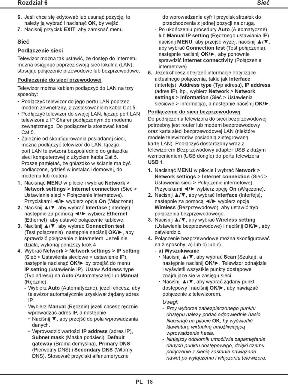 Podłączenie do sieci przewodowej Telewizor można kablem podłączyć do LAN na trzy sposoby: Podłączyć telewizor do jego portu LAN poprzez modem zewnętrzny, z zastosowaniem kabla Cat 5.