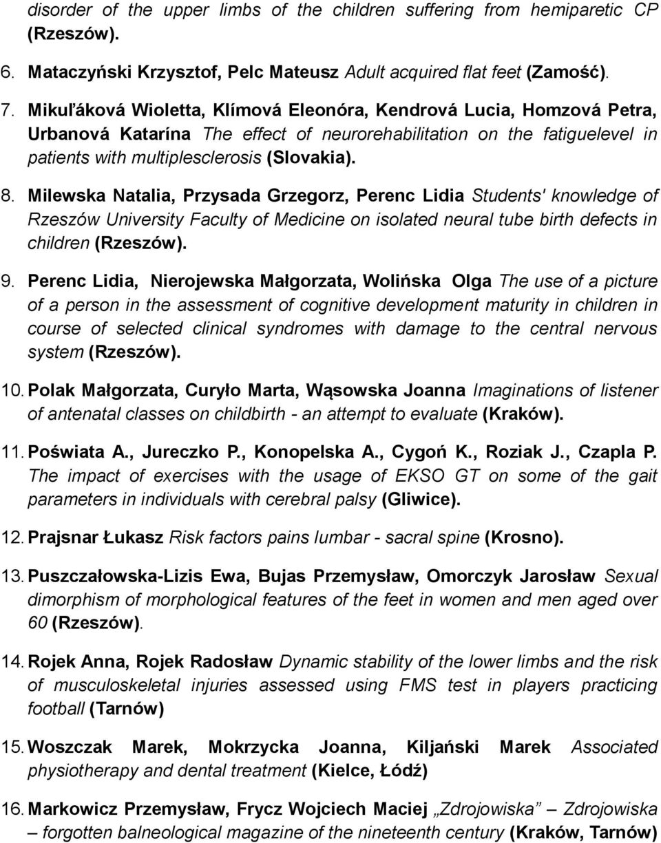 Milewska Natalia, Przysada Grzegorz, Perenc Lidia Students' knowledge of Rzeszów University Faculty of Medicine on isolated neural tube birth defects in children (Rzeszów). 9.