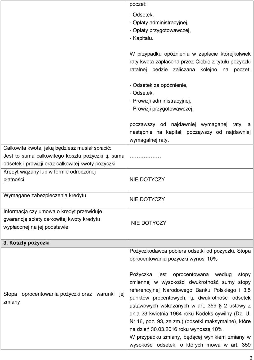 administracyjnej, - Prowizji przygotowawczej, Całkowita kwota, jaką będziesz musiał spłacić: Jest to suma całkowitego kosztu pożyczki tj.