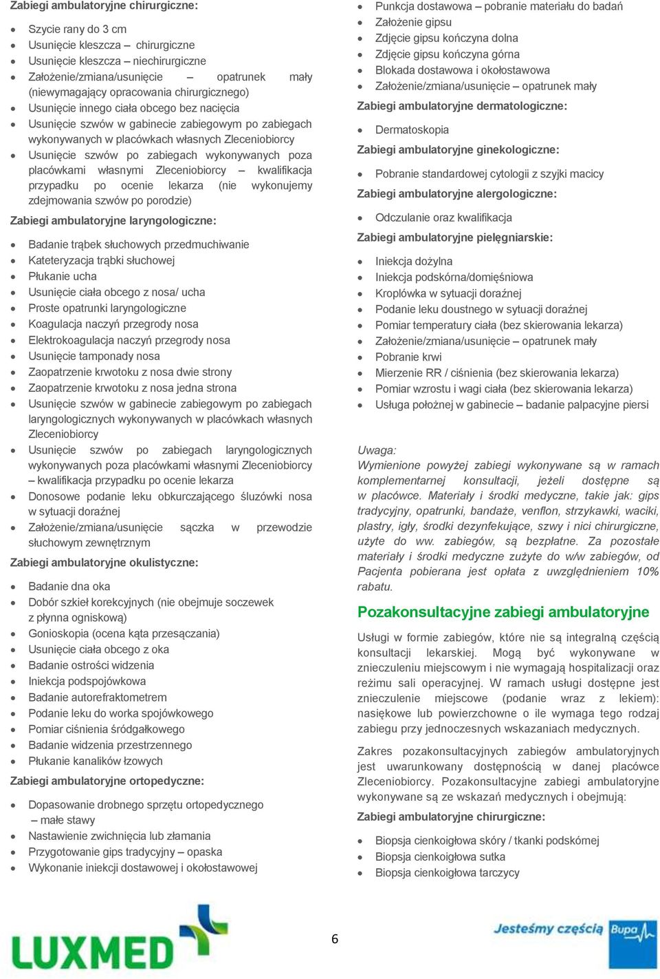wykonywanych poza placówkami własnymi Zleceniobiorcy kwalifikacja przypadku po ocenie lekarza (nie wykonujemy zdejmowania szwów po porodzie) Zabiegi ambulatoryjne laryngologiczne: Badanie trąbek