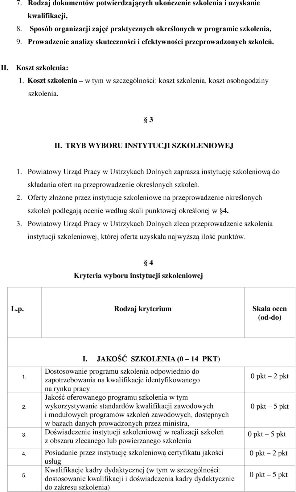 TRYB WYBORU INSTYTUCJI SZKOLENIOWEJ 1. Powiatowy Urząd Pracy w Ustrzykach Dolnych zaprasza instytucję szkoleniową do składania ofert na przeprowadzenie określonych szkoleń. 2.