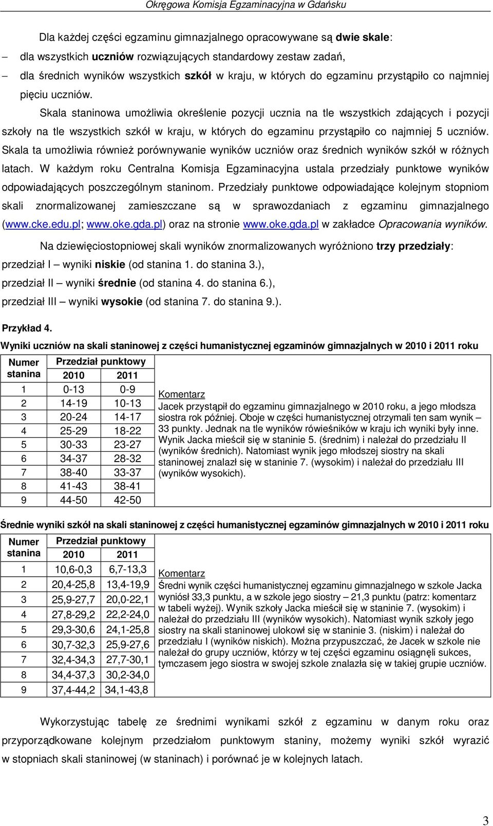 Skala staninowa umoŝliwia określenie pozycji ucznia na tle wszystkich zdających i pozycji szkoły na tle wszystkich szkół w kraju, w których do egzaminu przystąpiło co najmniej 5 uczniów.