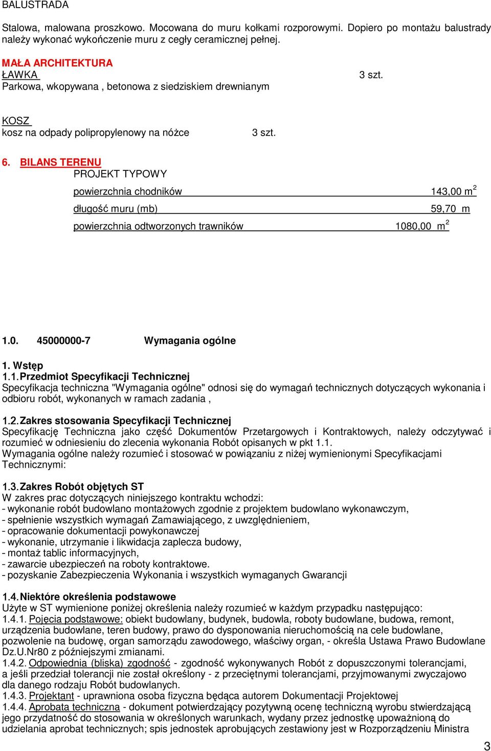 BILANS TERENU PROJEKT TYPOWY powierzchnia chodników 14