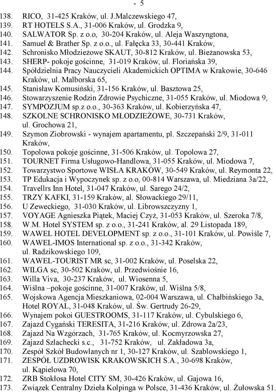 Spółdzielnia Pracy Nauczycieli Akademickich OPTIMA w Krakowie, 30-646 Kraków, ul. Malborska 65, 145. Stanisław Komusiński, 31-156 Kraków, ul. Basztowa 25, 146.