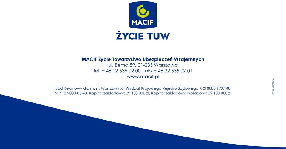 Warszawy XII Wydział Krajowego Rejestru Sądowego KRS 0000 1907 48 NIP
